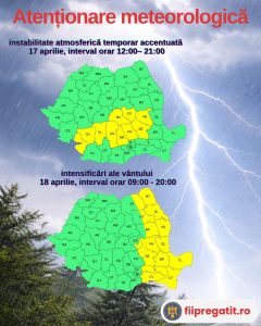 Administrația Națională de Meteorologie a emis avertizări meteorologice, astfel