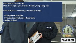 Procurorii ​DNA ​efectuează ​percheziții ​în ​69 ​de ​locații ​din ​mun. ​București ​și ​jud. ​Bistrița-Năsăud, ​Cluj, ​Sălaj ​și ​Iași, ​respectiv ​la ​două ​instituții ​publice, ​la ​domiciliile ​unor ​persoane ​fizice ​și ​la ​sediile ​unor ​operatori ​economici