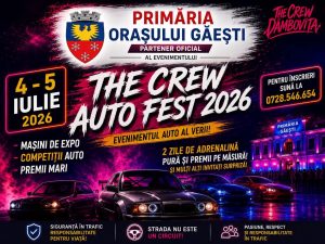 Alexandru Iorga-Primarul Orașului Găești:Primăria Orașului Găești este partener oficial al evenimentului „The Crew Auto Fest 2026”, care va avea loc în perioada 4-5 iulie 2026, în partea din spate a Parcului Central din Găești.