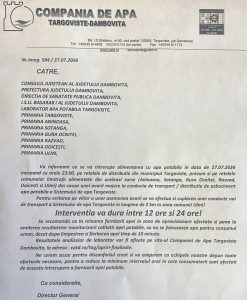 Gabriel Tița:Primarul comunei Ulmi- ATENȚIE!  SE ÎNTRERUPE FURNIZAREA APEI POTABILE, în această seară, de la ora 23:00!