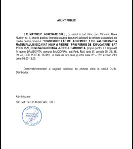 SC Matgrup Agregate SRL – Anunt Publicitate